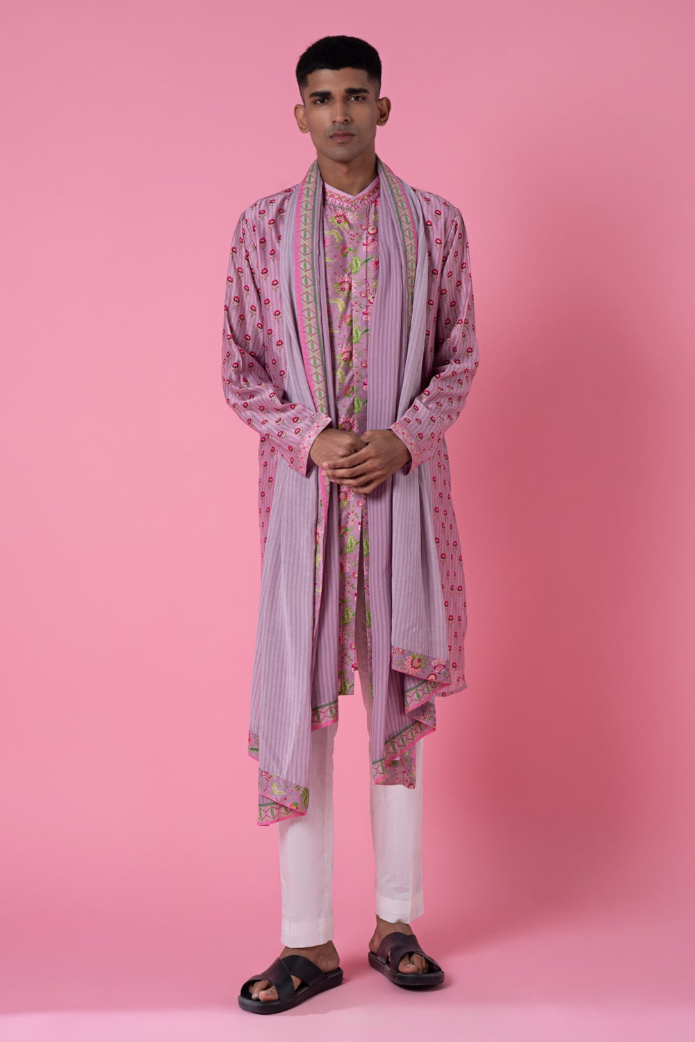 Lilac Stripes Printed Stole-Siddhartha Bansal