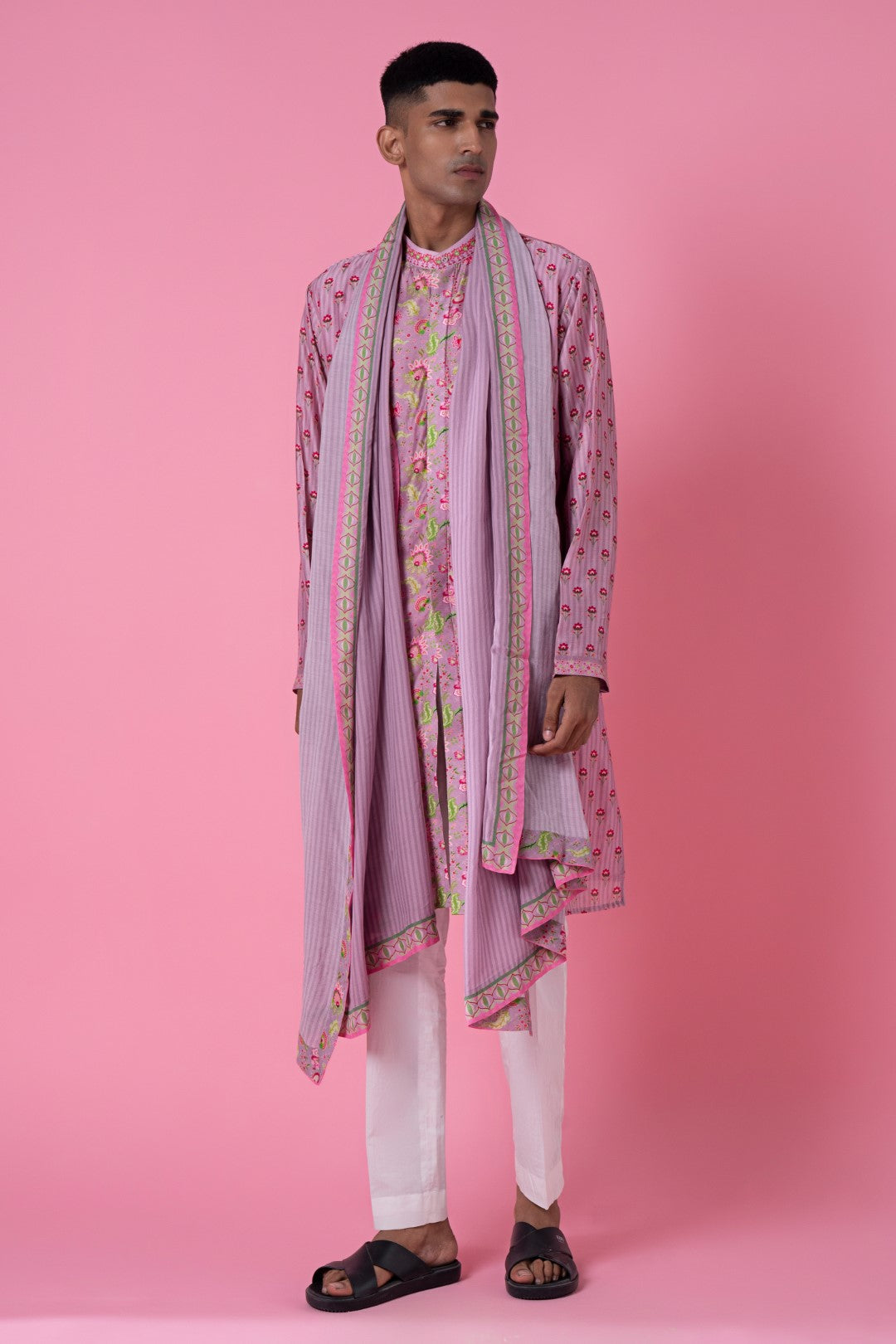 Lilac Stripes Printed Stole-Siddhartha Bansal