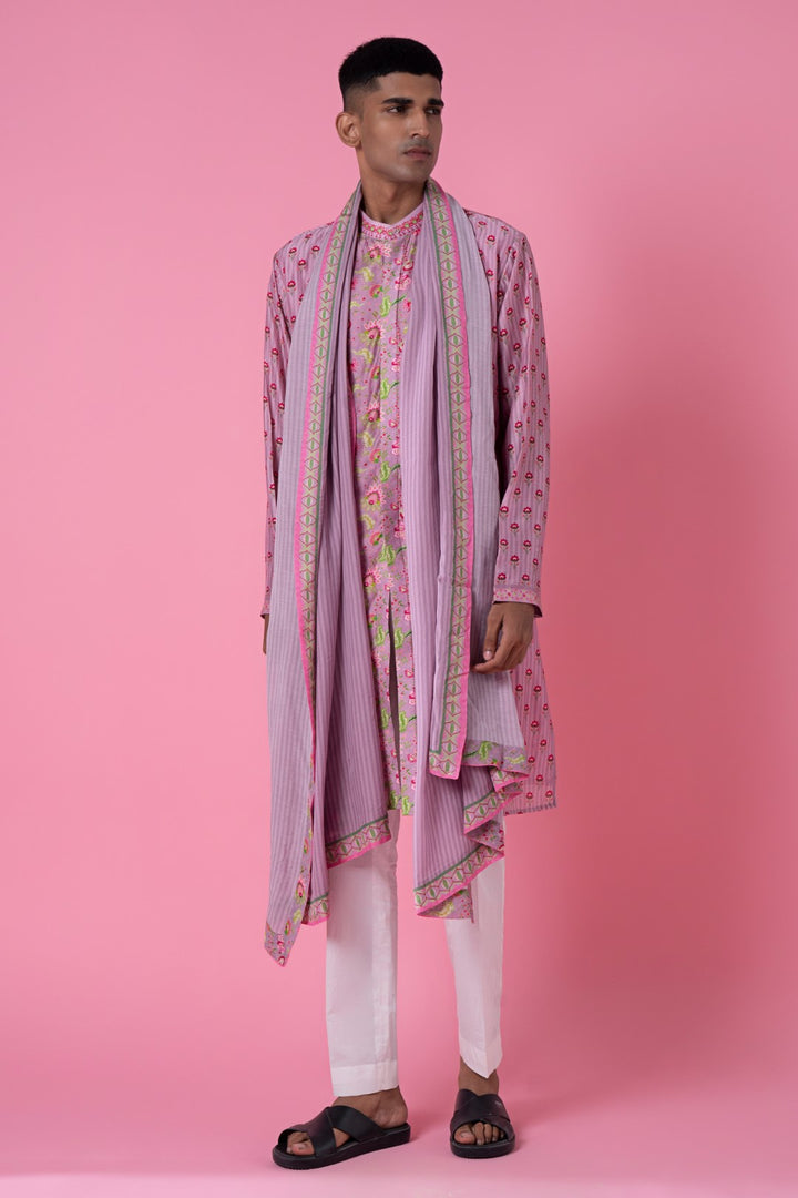 Lilac Stripes Printed Stole-Siddhartha Bansal