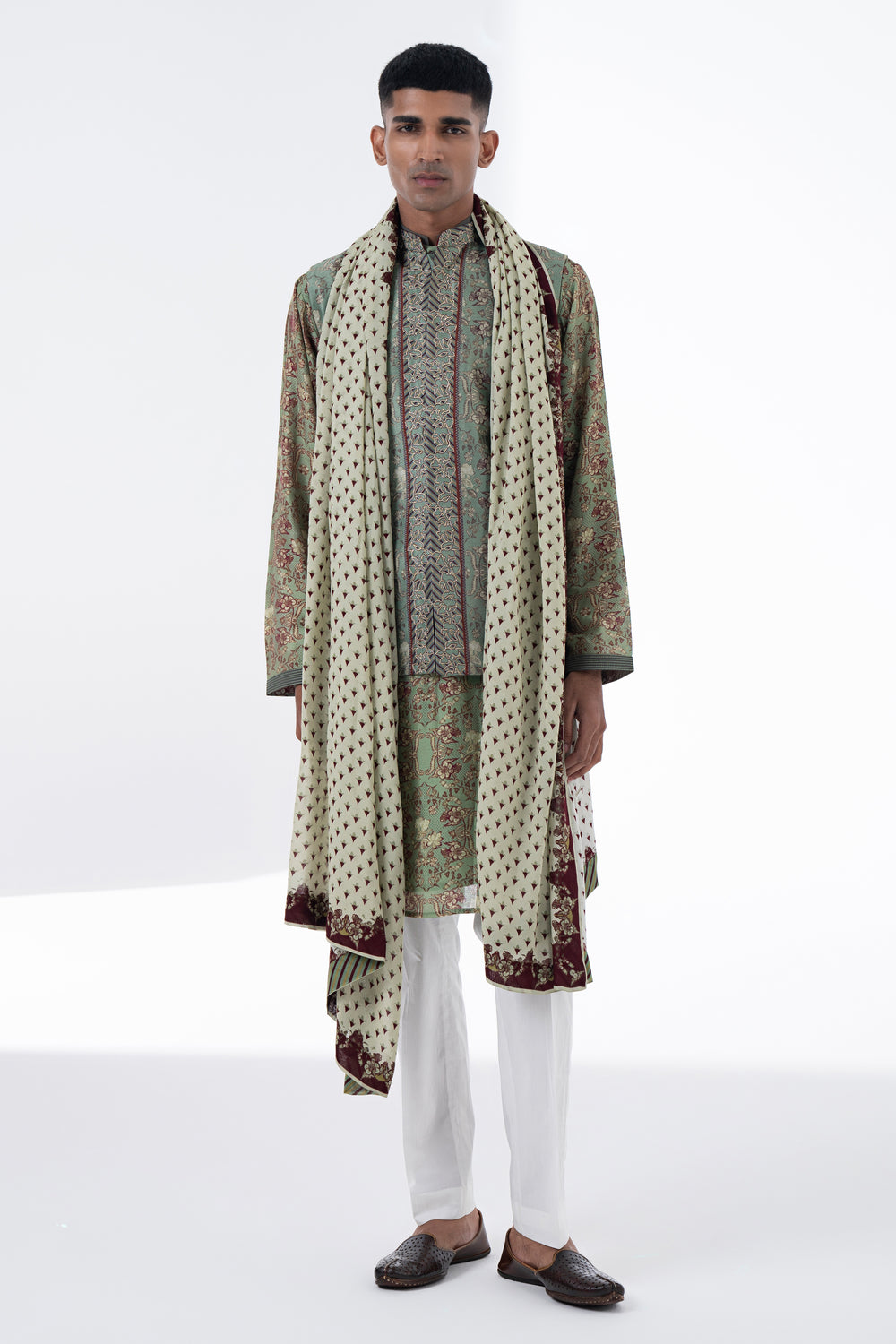 Olive Green Royal Chintz Embroidered Kurta Set-Siddhartha Bansal