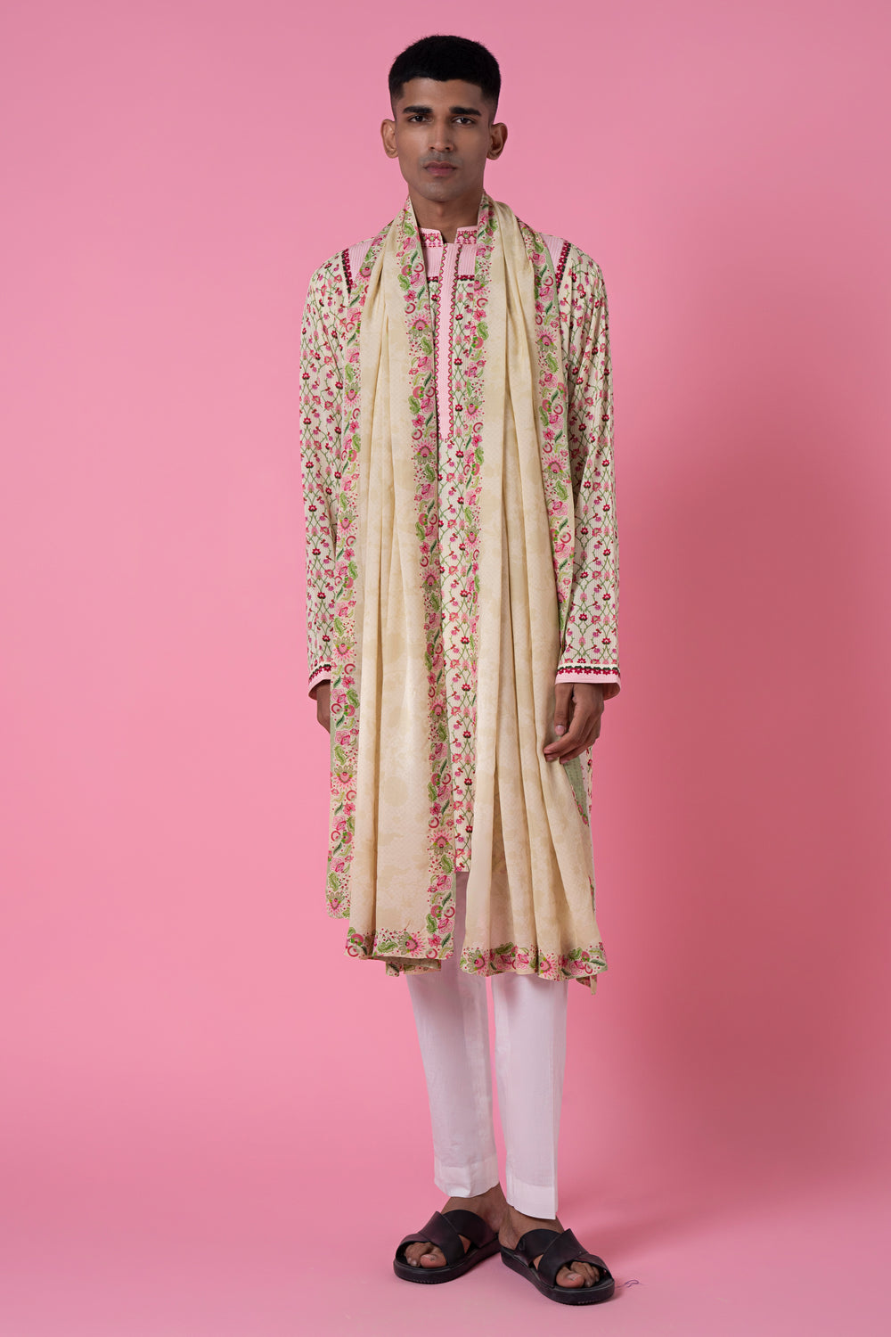 Air Breeze Ivory Printed Kurta Set-Siddhartha Bansal
