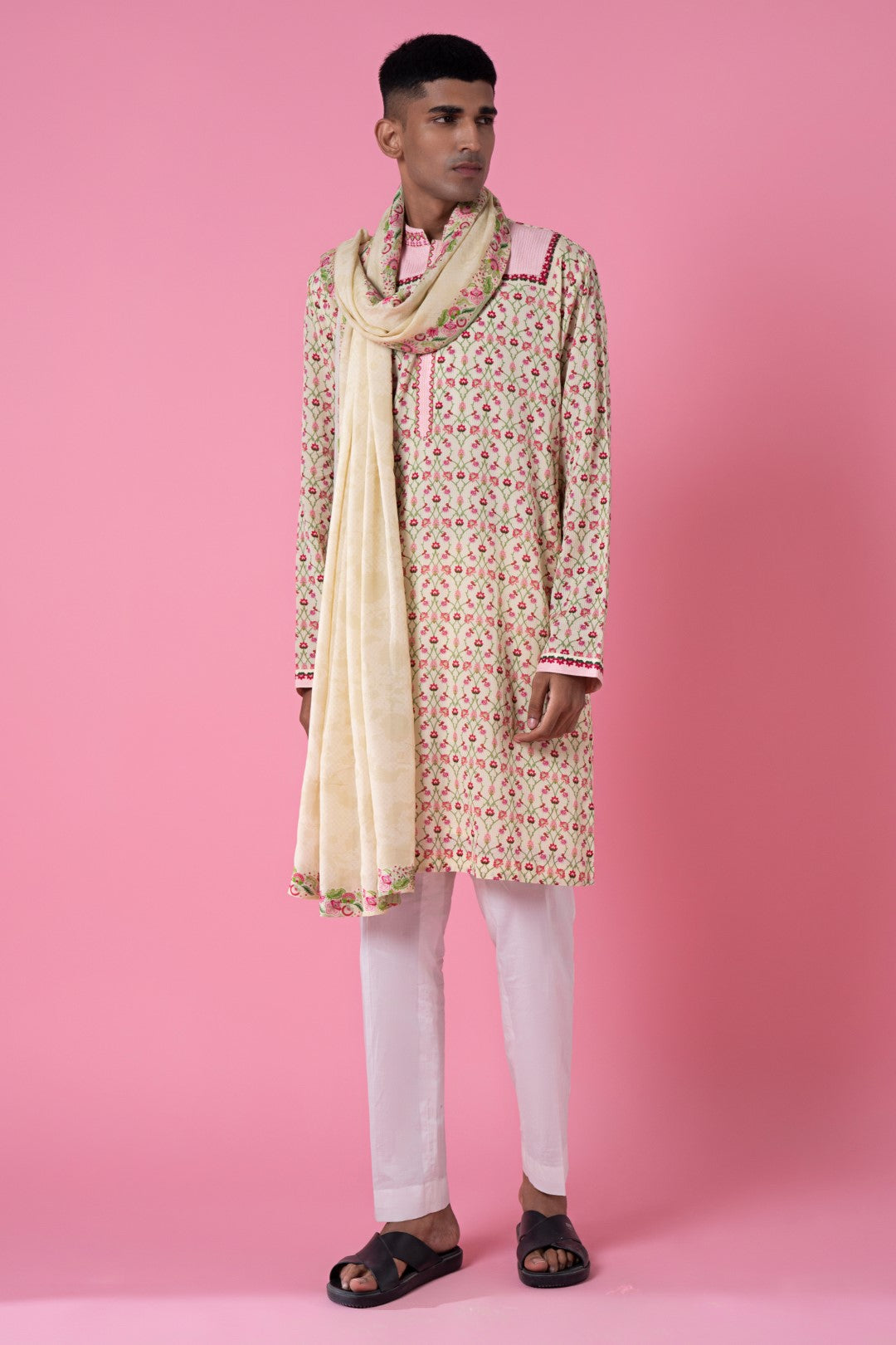 Air Breeze Ivory Floral Printed Stole-Siddhartha Bansal