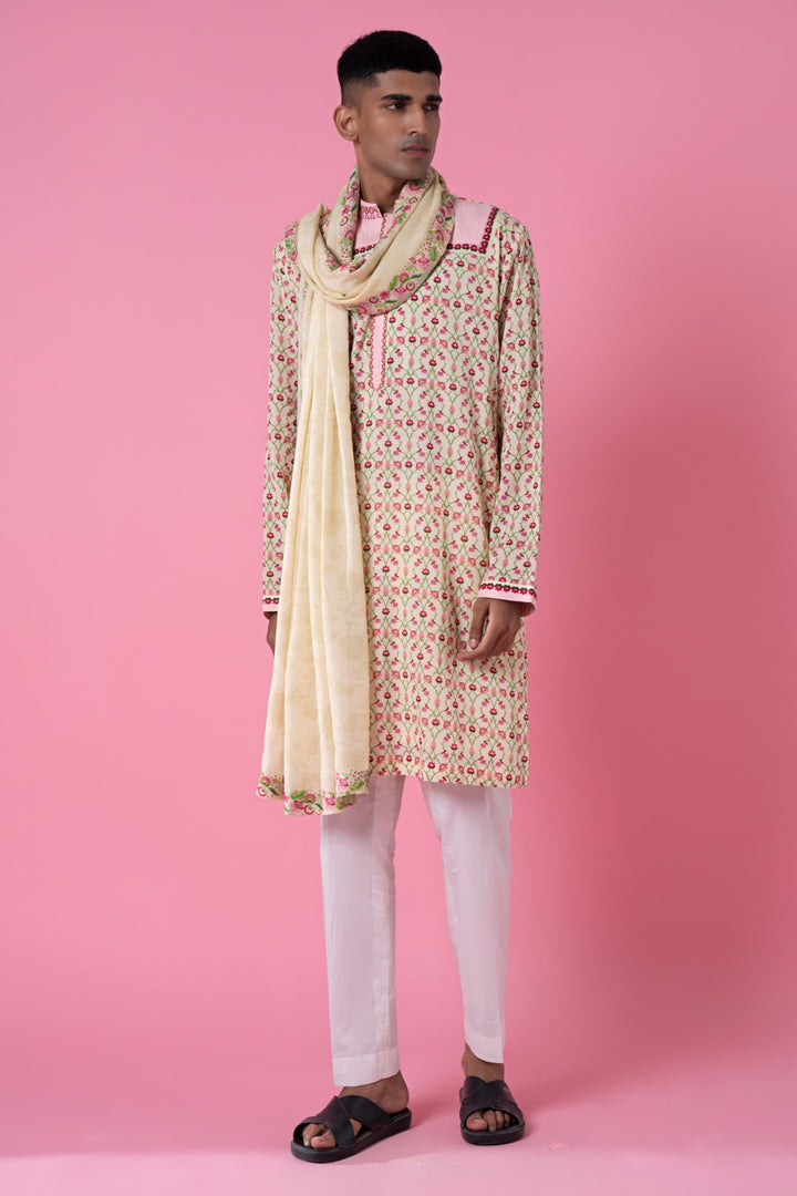 Air Breeze Ivory Floral Printed Stole-Siddhartha Bansal