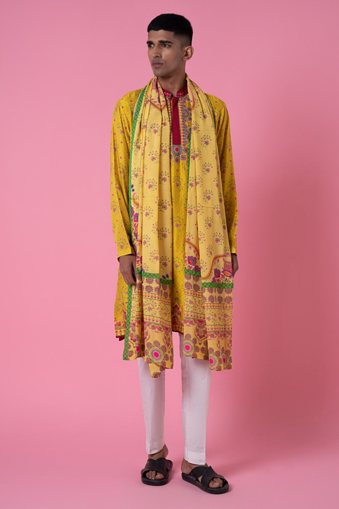 Yellow Ochre Sb Signature Paisely Printed Stole-Siddhartha Bansal