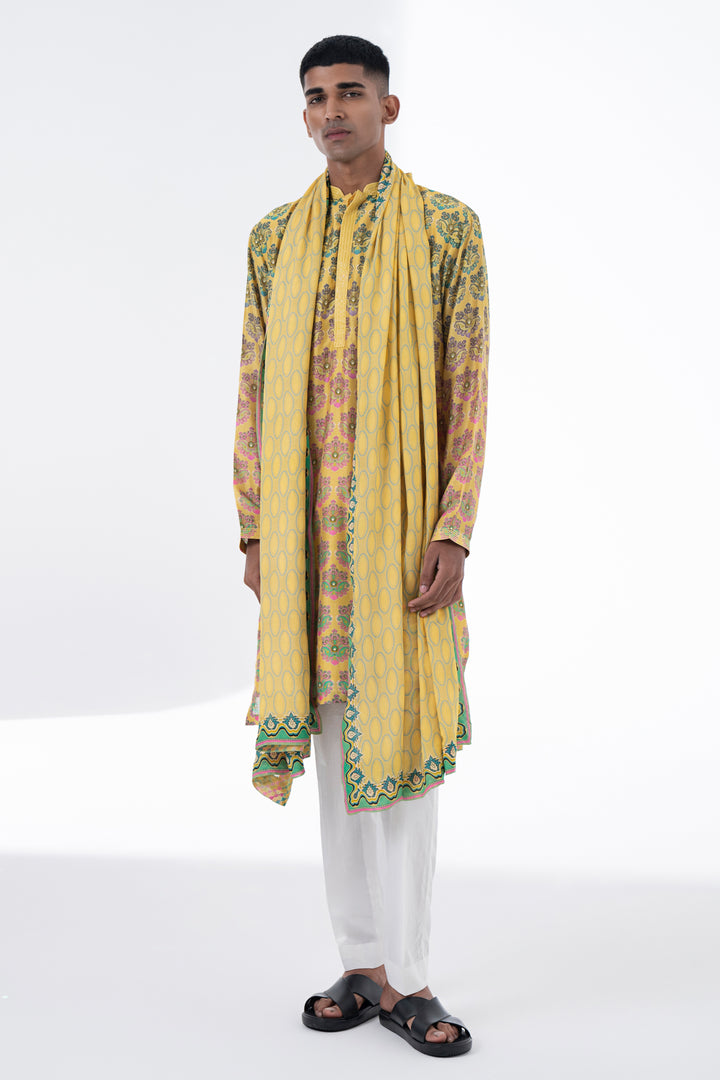 Sunkissed Yellow Ombre Emb. Kurta Set-Siddhartha Bansal