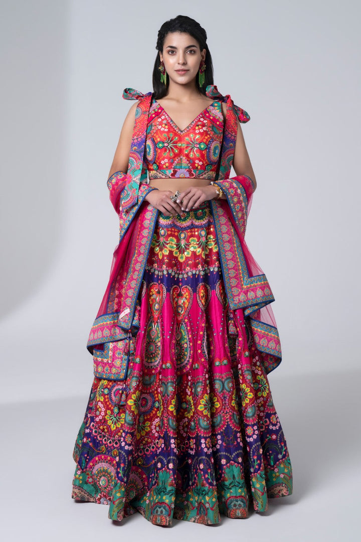 Multi Color Bustier Blouse And Multi Color Emb. Skirt-Siddhartha Bansal