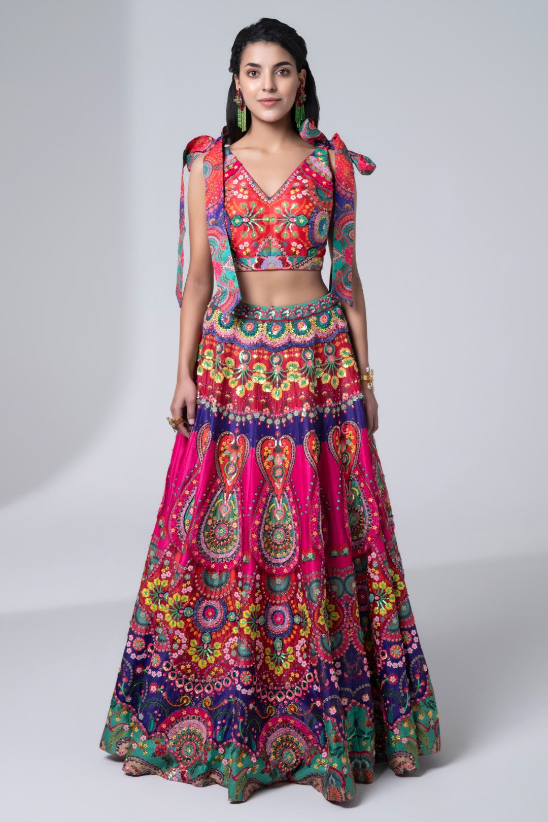 Multi Color Bustier Blouse And Multi Color Emb. Skirt-Siddhartha Bansal