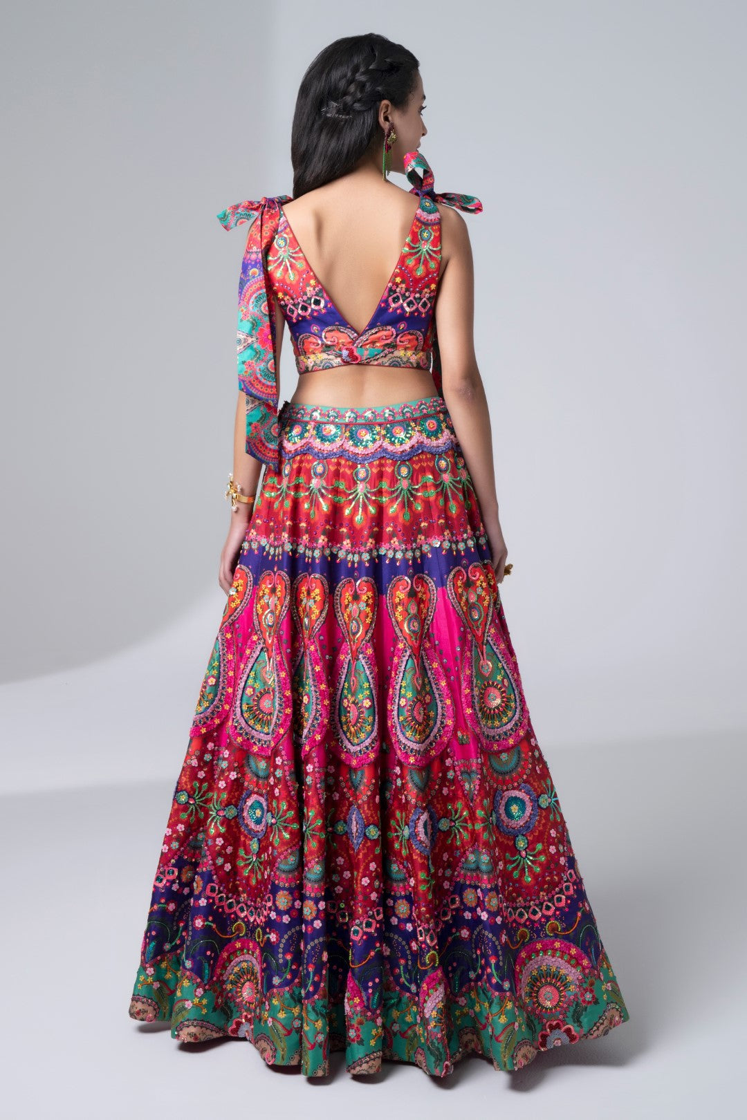 Multi Color Bustier Blouse And Multi Color Emb. Skirt-Siddhartha Bansal