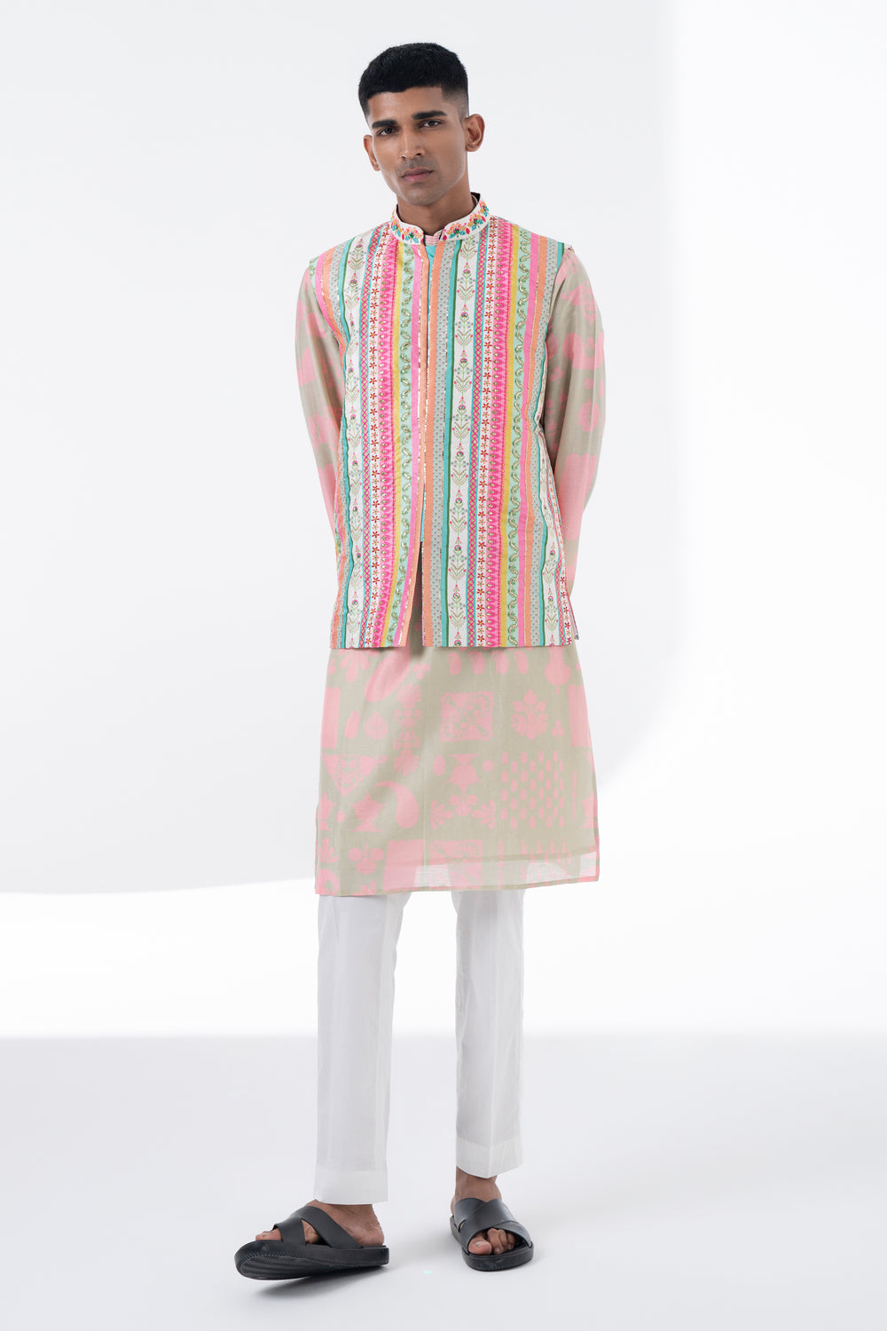 Lavender Hush And Powder Pink Printed Kurta Set-Siddhartha Bansal