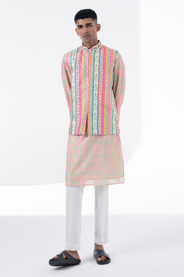 Lavender Hush And Powder Pink Printed Kurta Set-Siddhartha Bansal