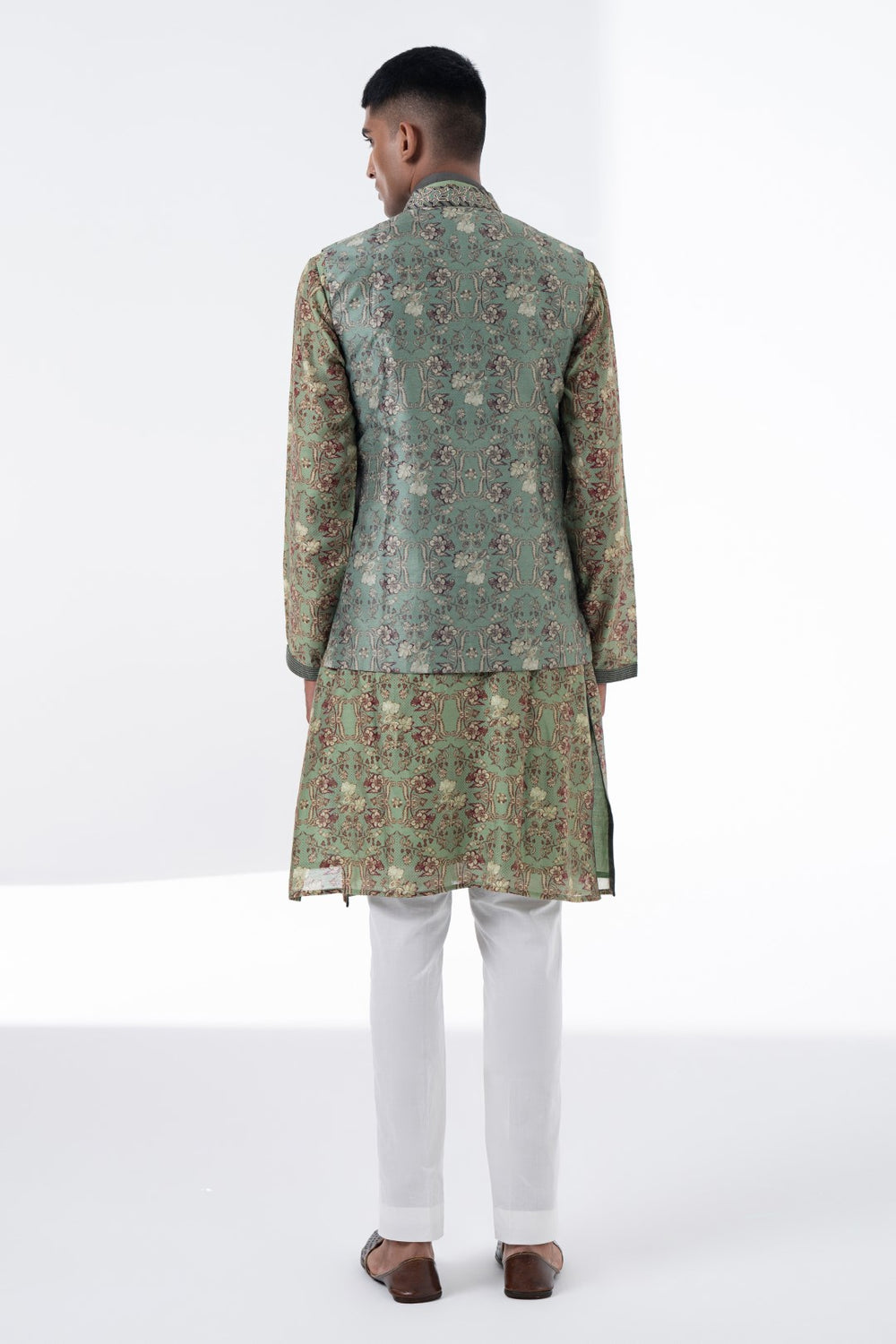 Olive Green Royal Chintz Embroidered Nehru Jacket-Mens Wear-Siddhartha Bansal