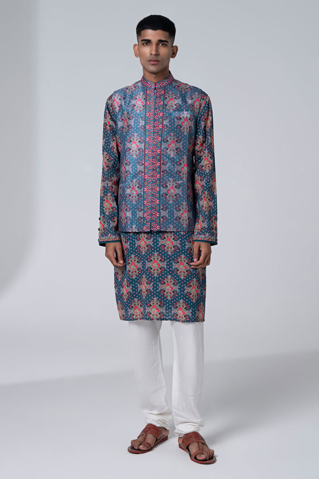 Mulberry Grey Royal Paisely Embroidered Kurta Set-Siddhartha Bansal