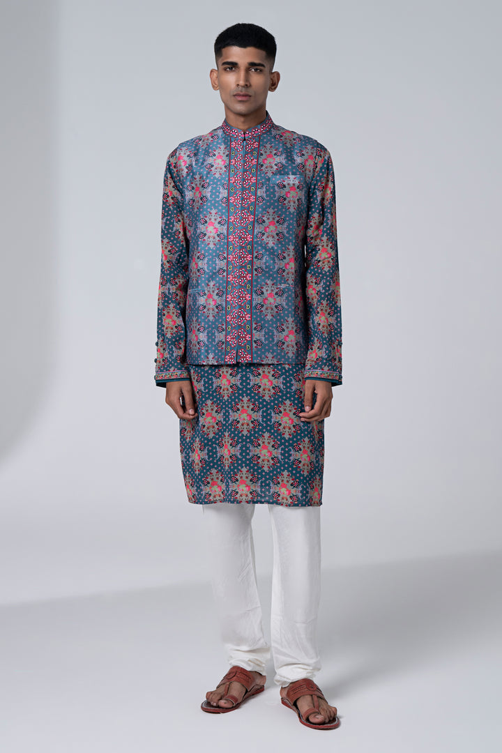 Mulberry Grey Royal Paisely Embroidered Kurta Set-Siddhartha Bansal