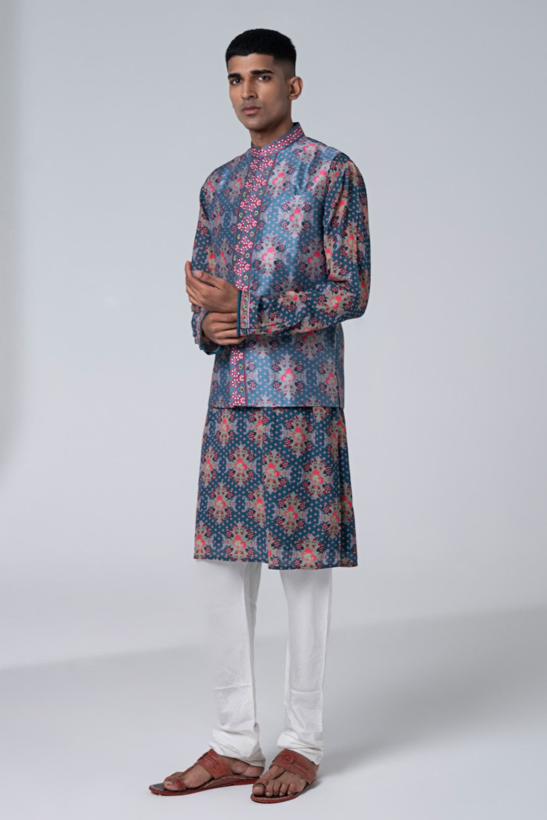 Mulberry Grey Royal Paisely Embroidered Nehru Jacket-Mens Wear-Siddhartha Bansal