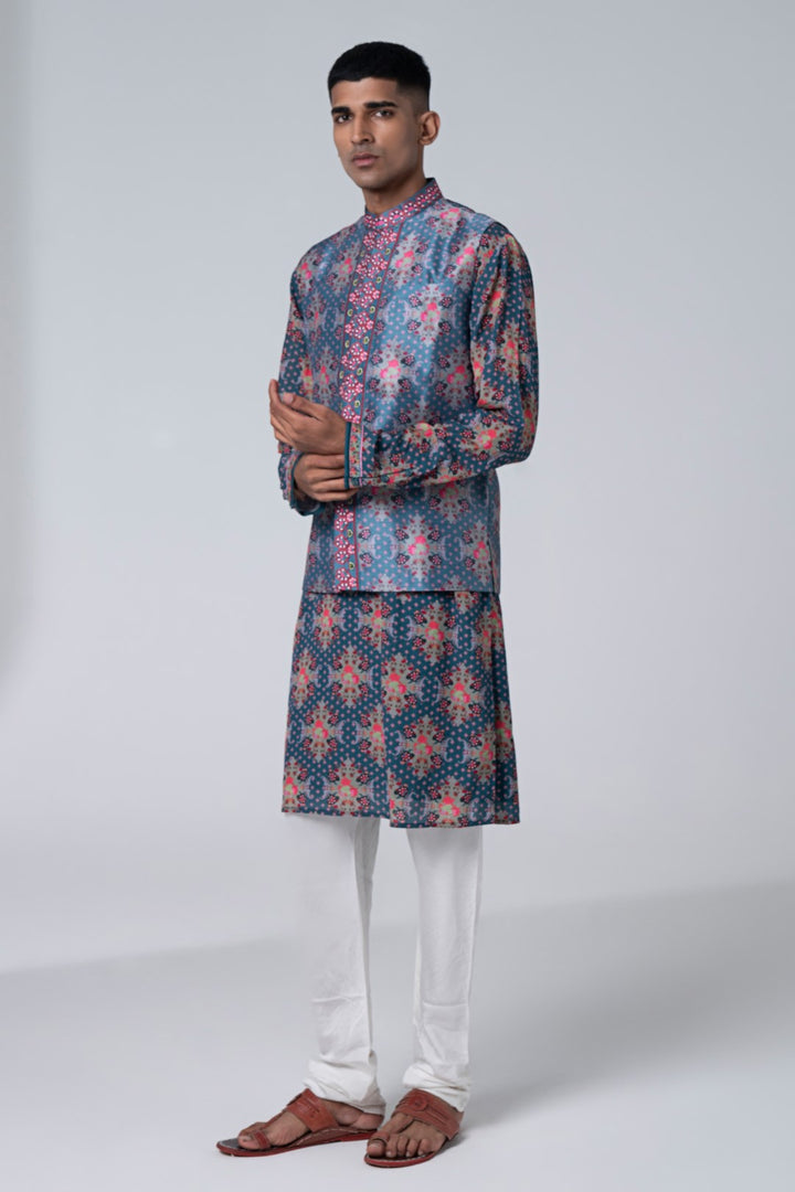 Mulberry Grey Royal Paisely Embroidered Nehru Jacket-Mens Wear-Siddhartha Bansal
