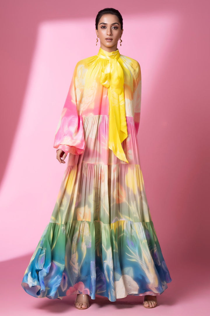 Evening Bloom Long Tiered Dress-Siddhartha Bansal