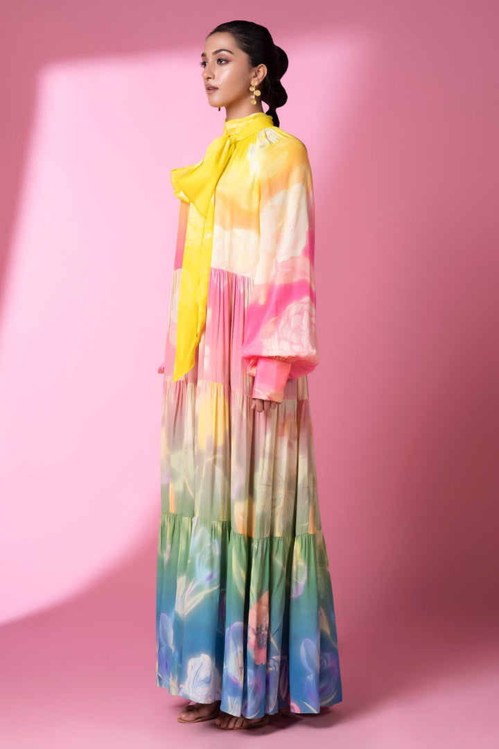 Evening Bloom Long Tiered Dress-Siddhartha Bansal