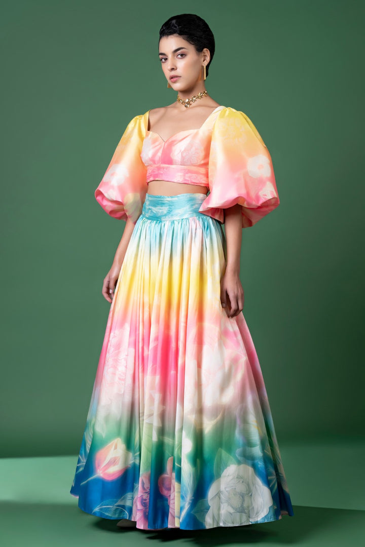 Evening Bloom printed Skirt Set-Siddhartha Bansal