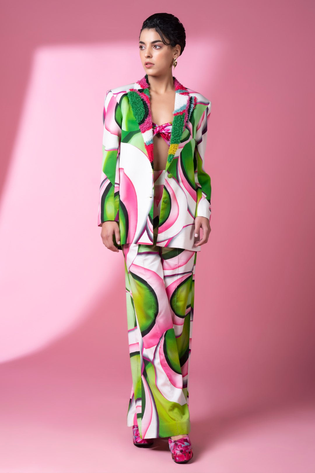 Murano Glass Art Embroidered Pant Suit With Bustier-Siddhartha Bansal