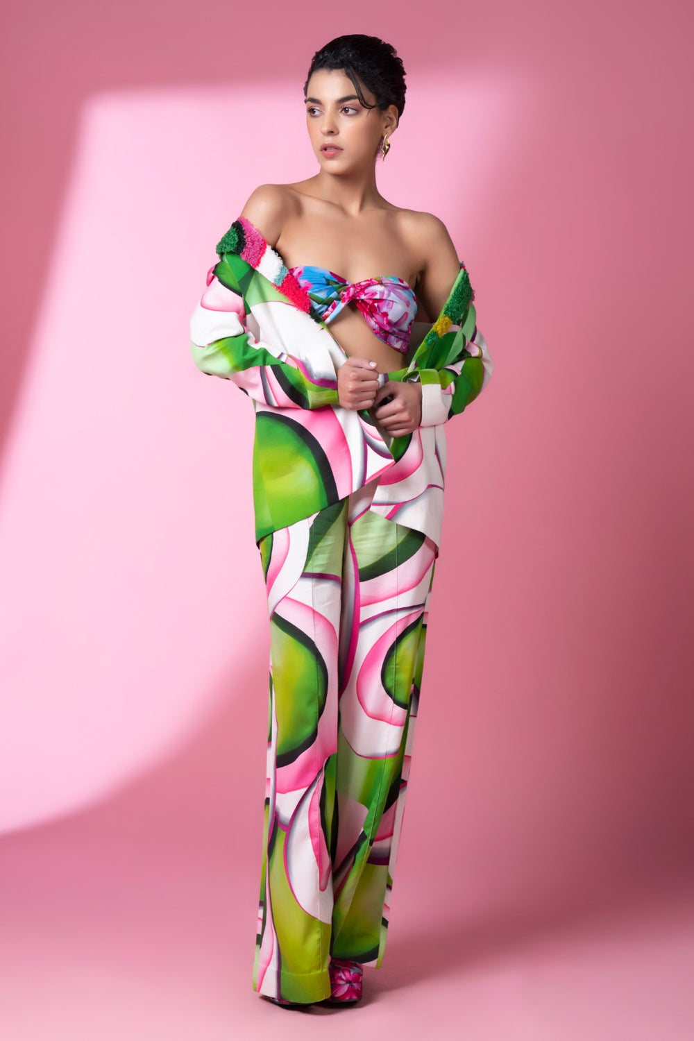 Murano Glass Art Embroidered Pant Suit With Bustier-Siddhartha Bansal