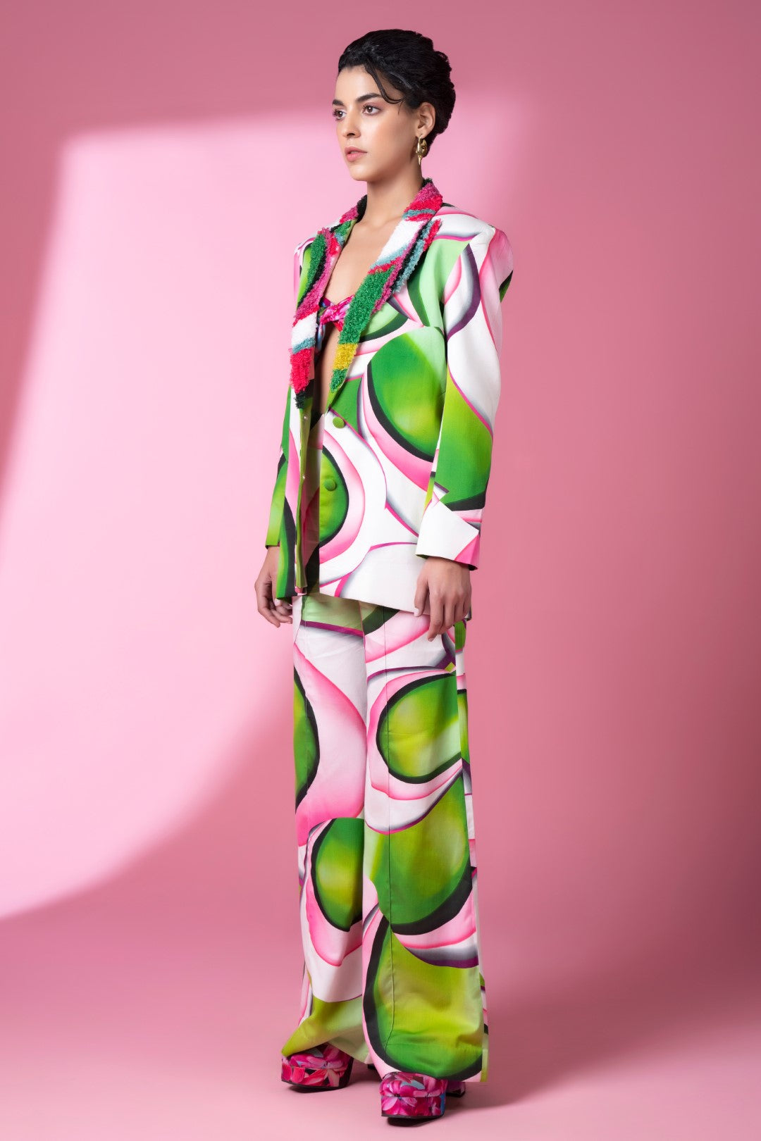 Murano Glass Art Embroidered Pant Suit With Bustier-Siddhartha Bansal