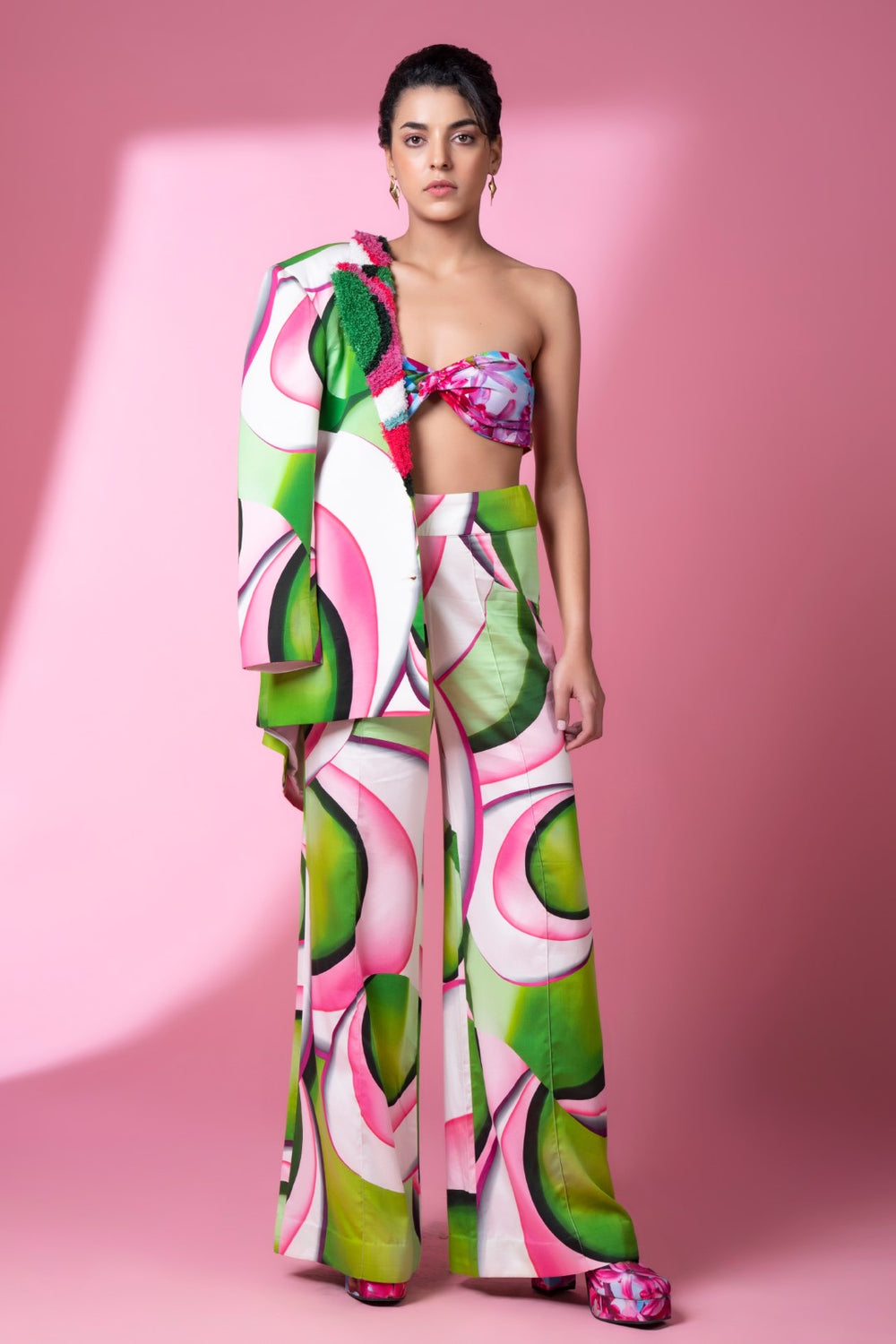 Murano Glass Art Embroidered Pant Suit With Bustier-Siddhartha Bansal