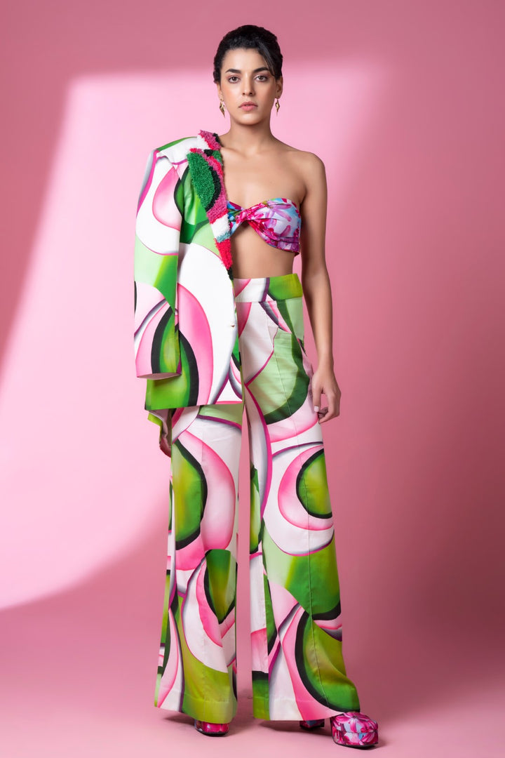 Murano Glass Art Embroidered Pant Suit With Bustier-Siddhartha Bansal