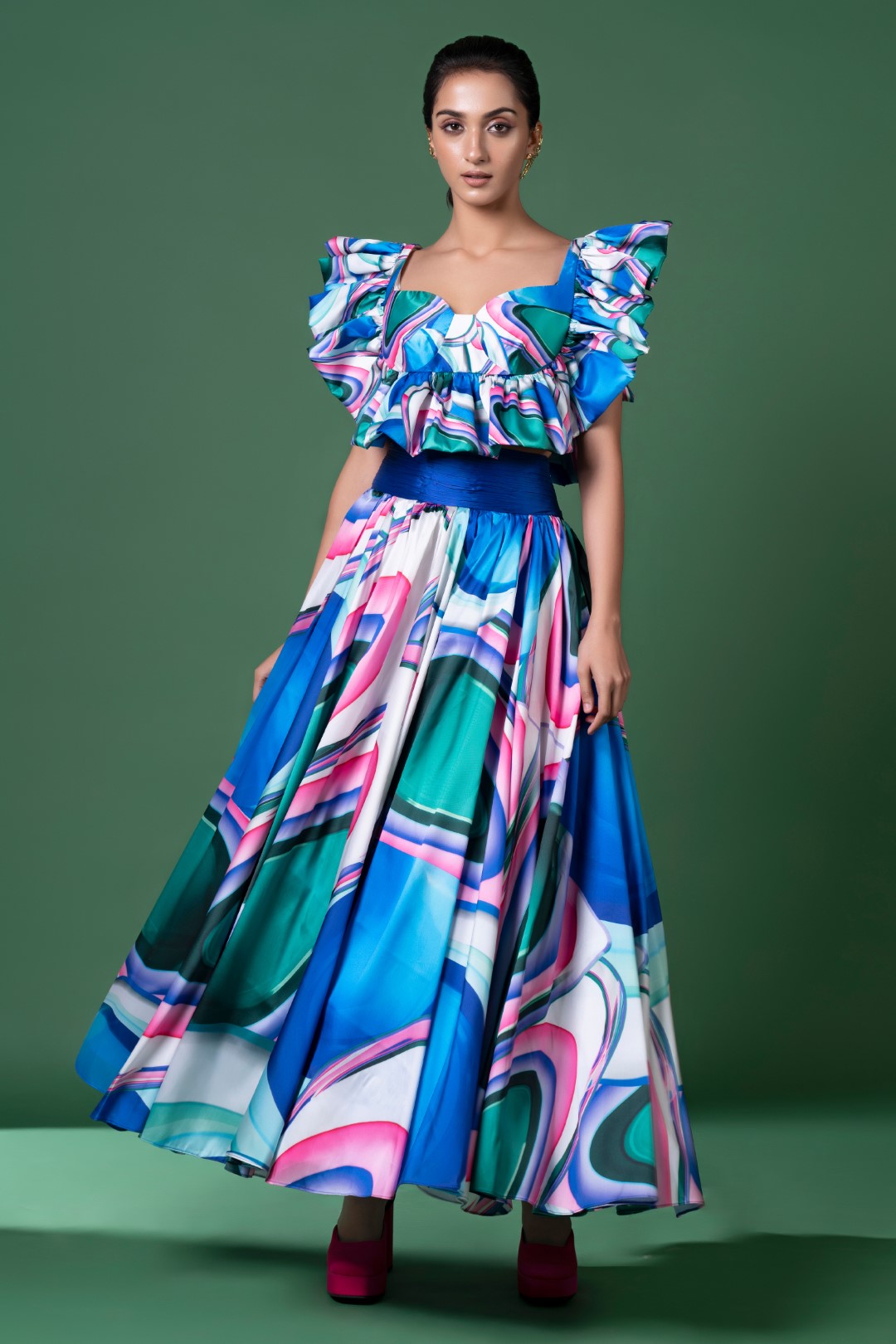 Blue Murano Glass Art Skirt Set-Siddhartha Bansal