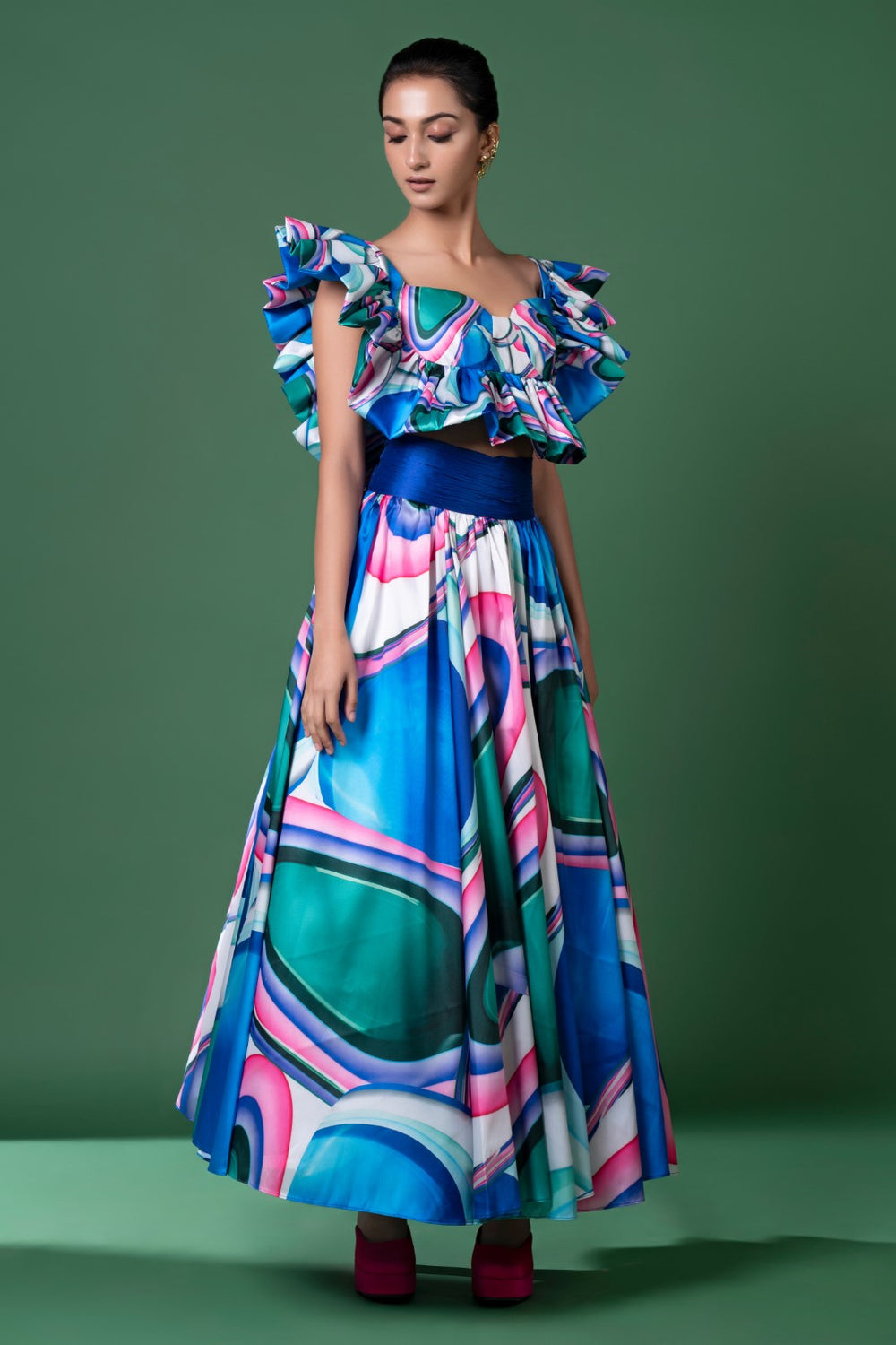 Blue Murano Glass Art Skirt Set-Siddhartha Bansal