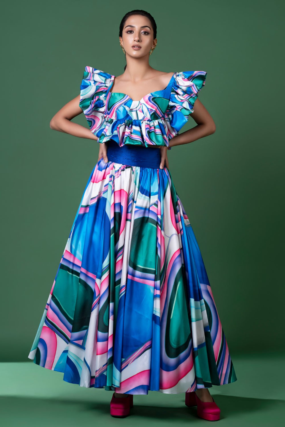 Blue Murano Glass Art Skirt Set-Siddhartha Bansal