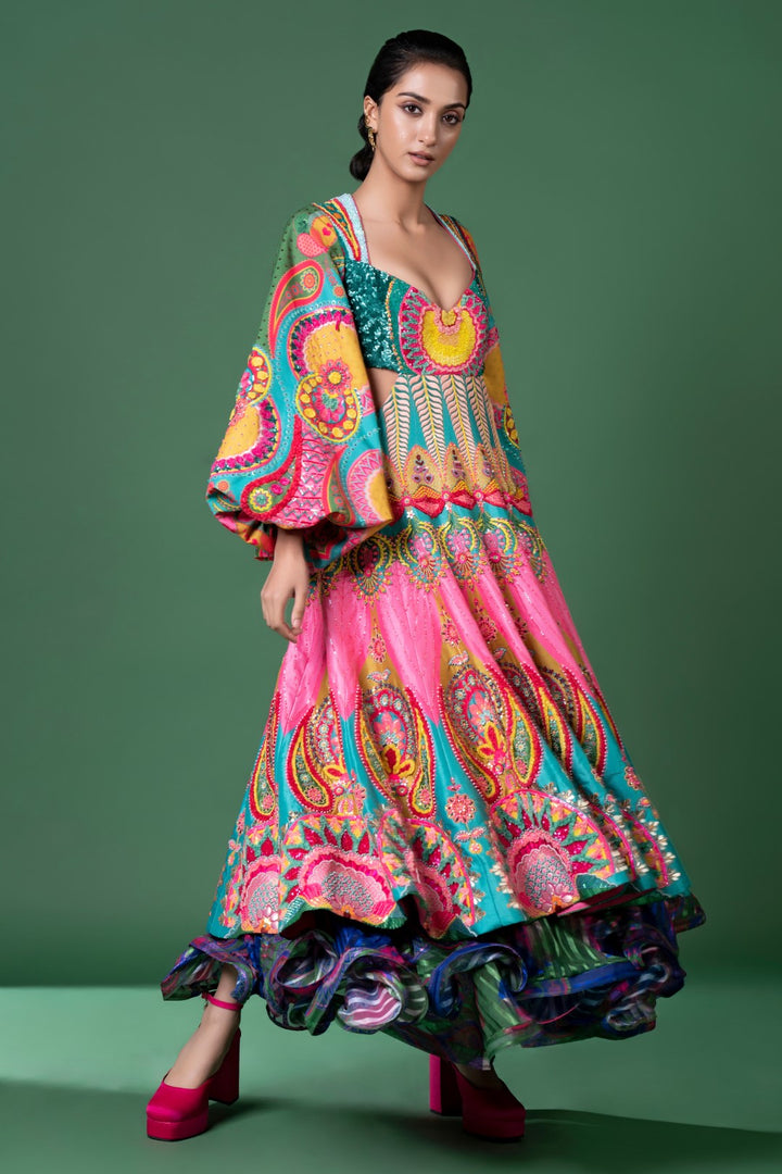 Day Bloom Heavy Embroidered Cut Out Dress-Siddhartha Bansal