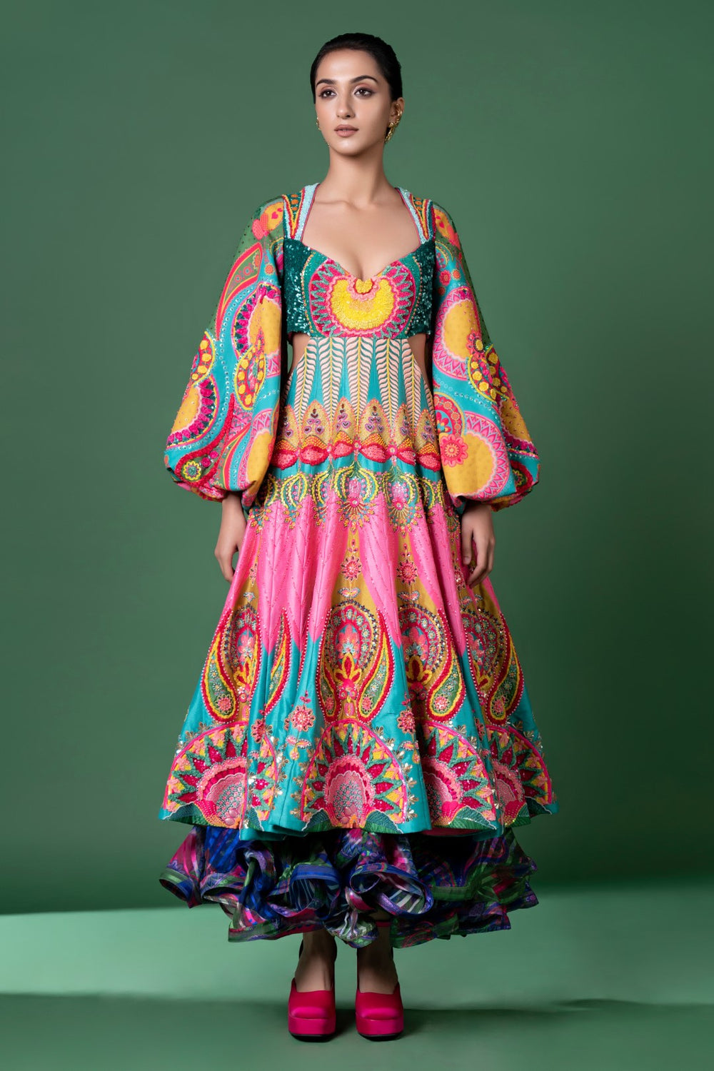 Day Bloom Heavy Embroidered Cut Out Dress-Siddhartha Bansal