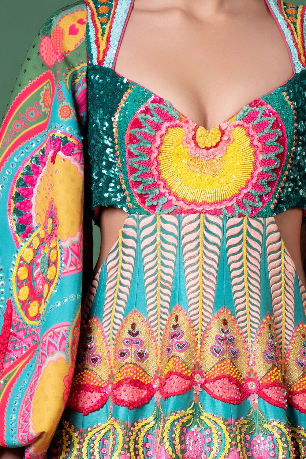 Day Bloom Heavy Embroidered Cut Out Dress-Siddhartha Bansal