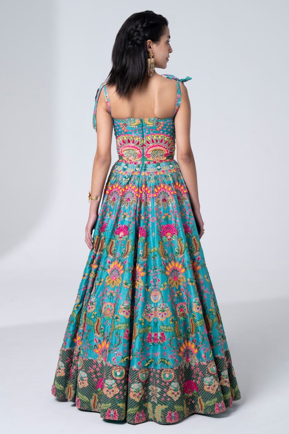 Sonam Bajwa In Hawaiian Teal Embroidered Corseted Gown-Siddhartha Bansal