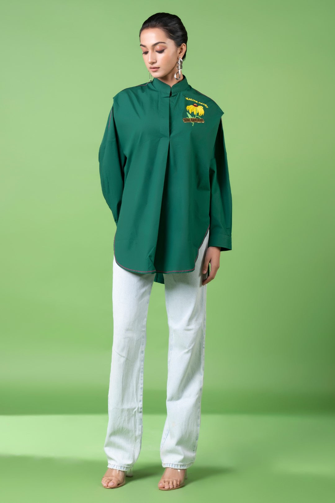 Emerald Green Oversized Shirt-Siddhartha Bansal
