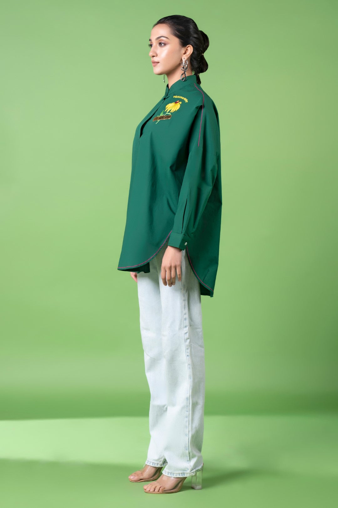 Emerald Green Oversized Shirt-Siddhartha Bansal