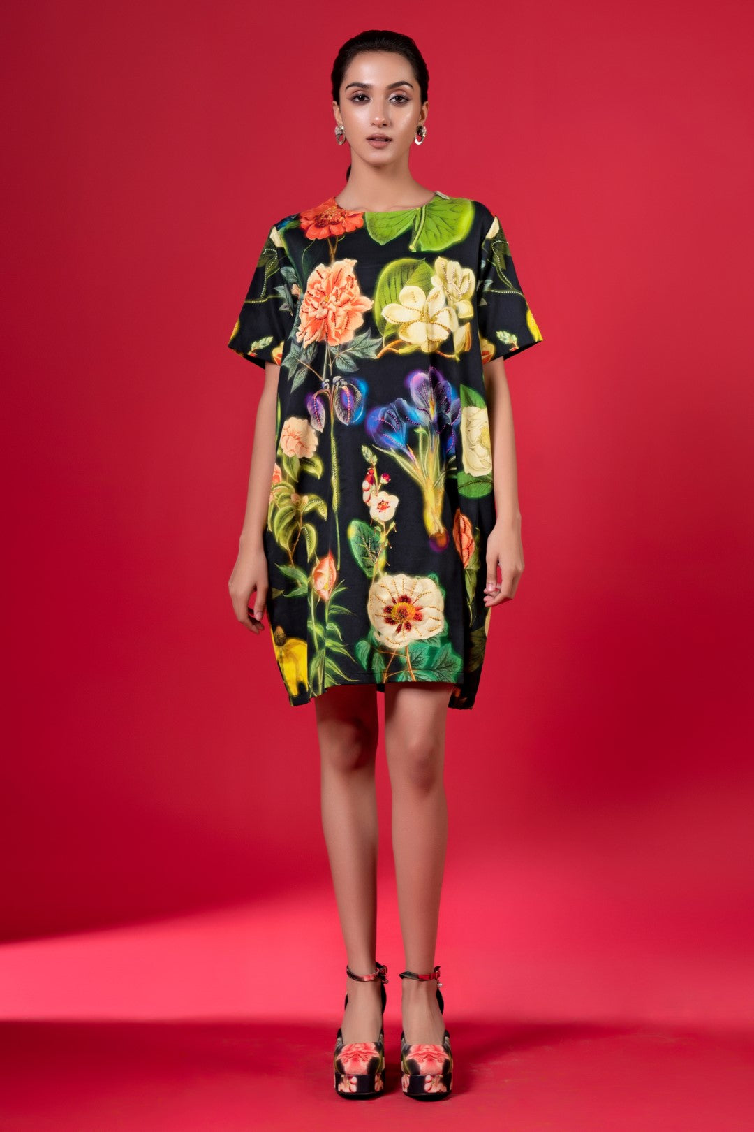 Night Bloom Embroidered Shift Dress-Siddhartha Bansal