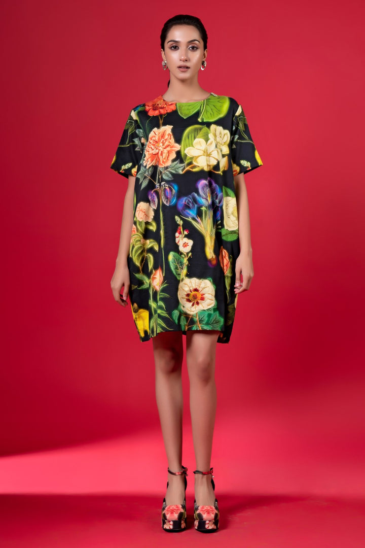 Night Bloom Embroidered Shift Dress-Siddhartha Bansal