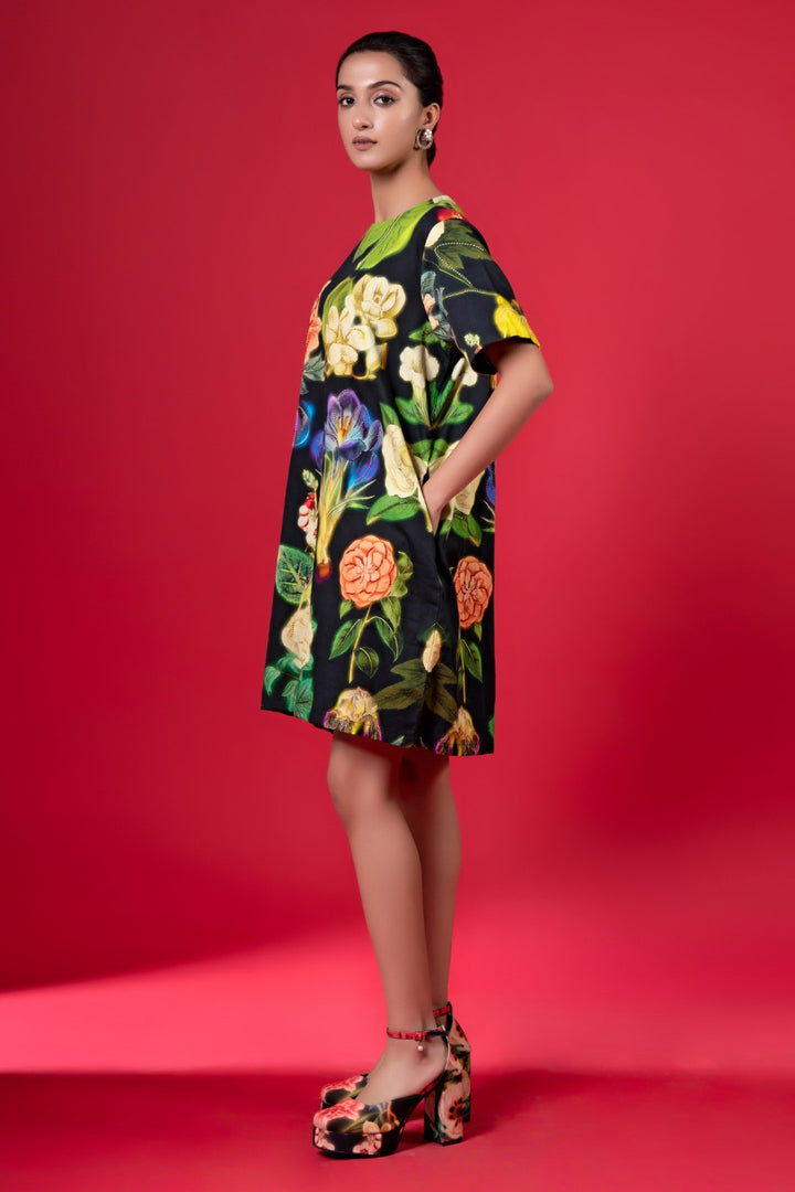 Night Bloom Embroidered Shift Dress-Siddhartha Bansal