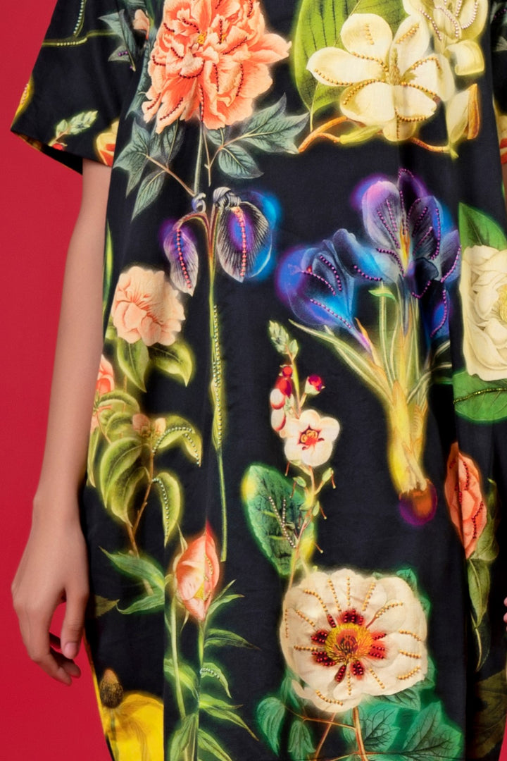 Night Bloom Embroidered Shift Dress-Siddhartha Bansal