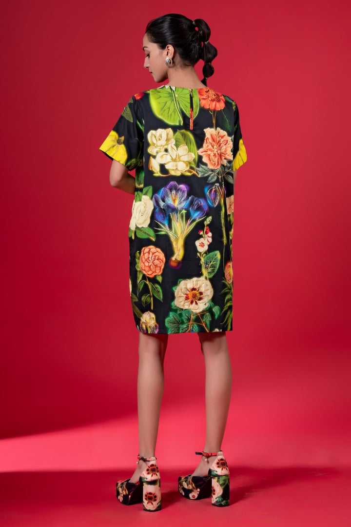 Night Bloom Embroidered Shift Dress-Siddhartha Bansal
