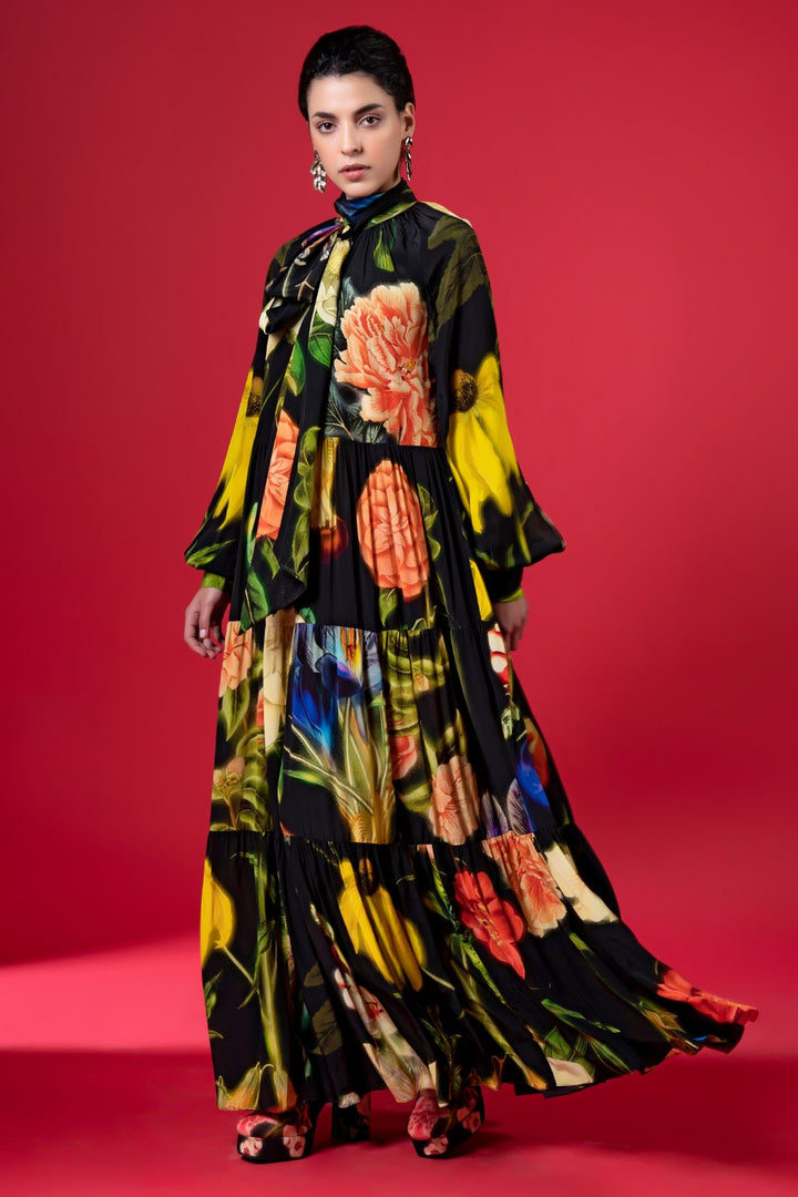 Night Bloom Tiered Dress-Siddhartha Bansal