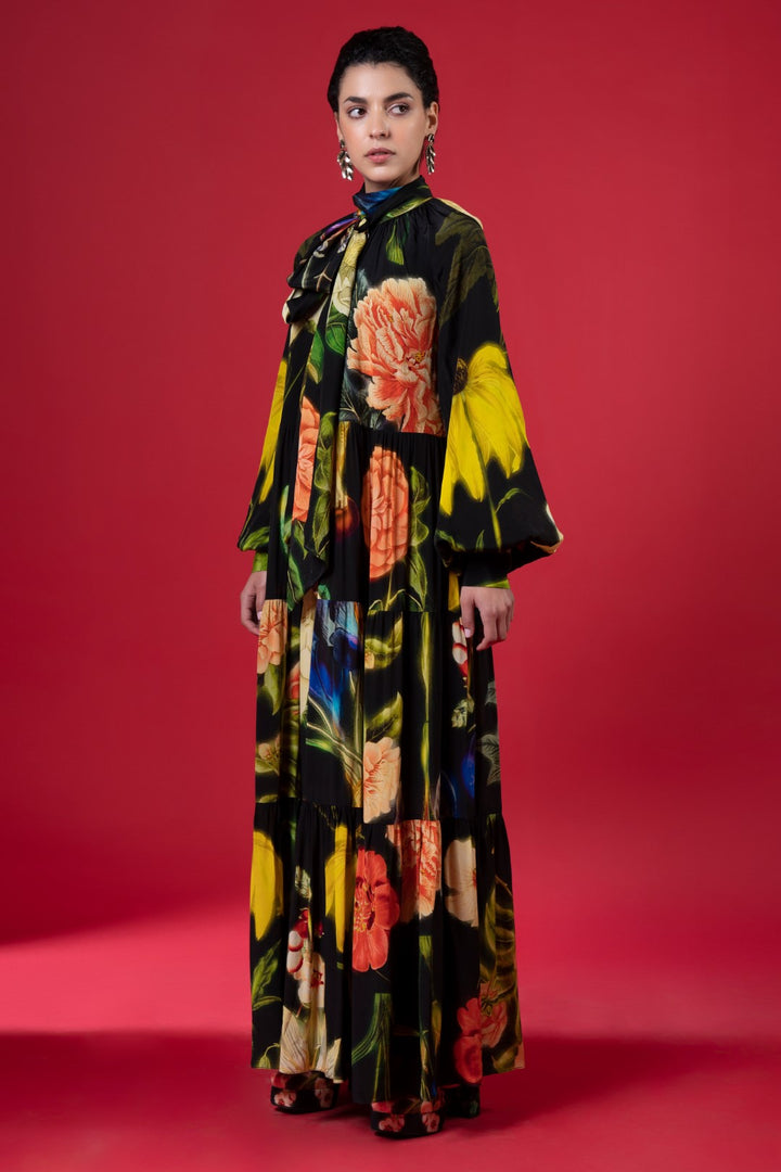 Night Bloom Tiered Dress-Siddhartha Bansal