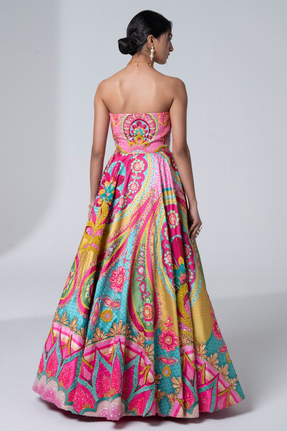 Mastani Pink & Ocean Electric Green Embroidered Gown-Siddhartha Bansal