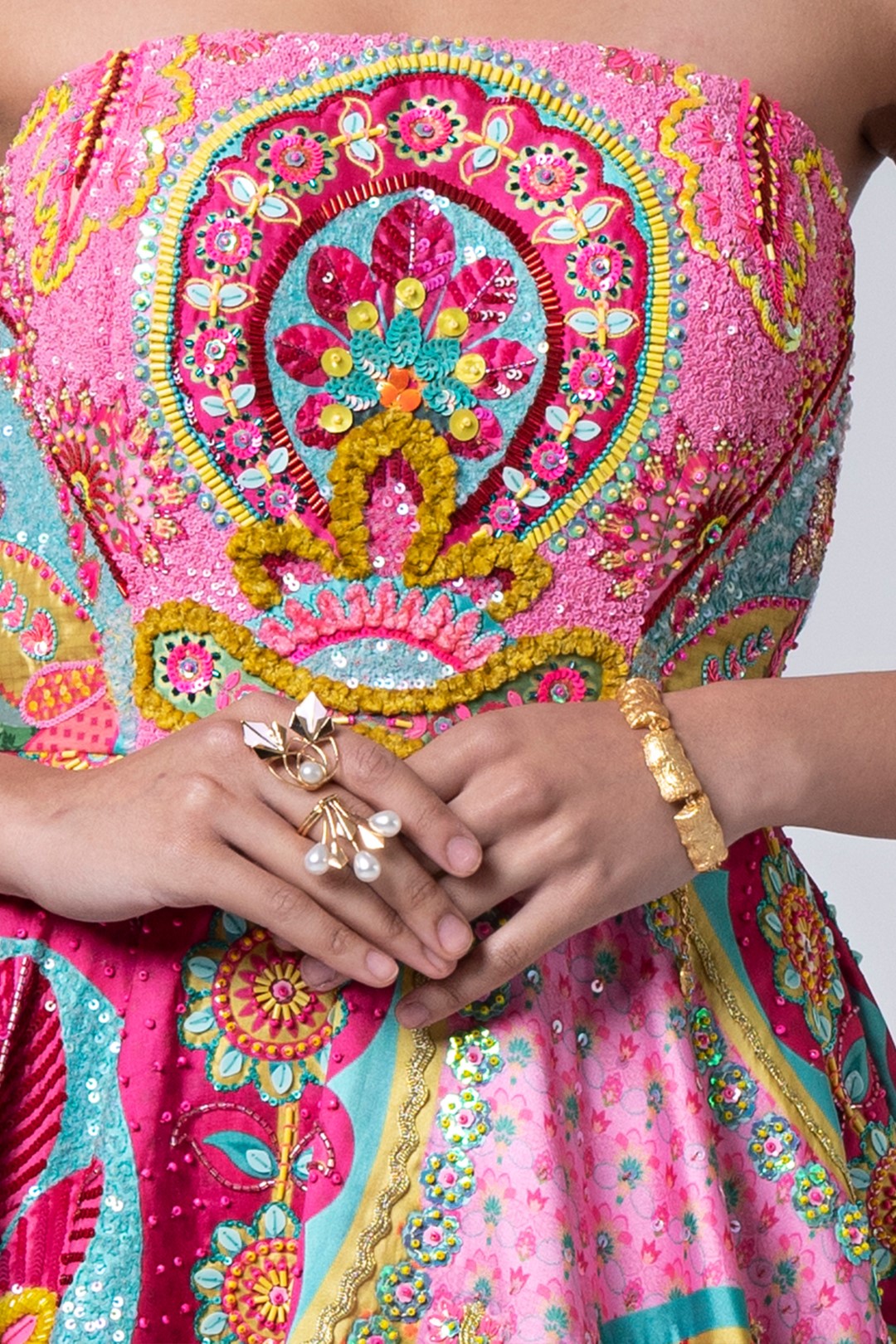 Mastani Pink &amp; Ocean Electric Green Embroidered Gown-Siddhartha Bansal