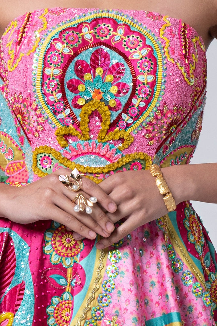 Mastani Pink &amp; Ocean Electric Green Embroidered Gown-Siddhartha Bansal