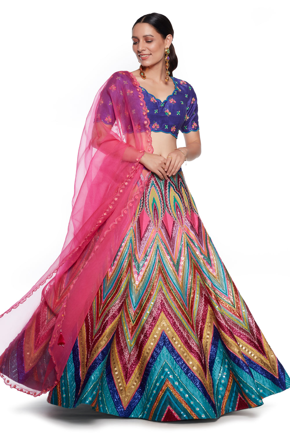 Sb Signature Blue Chevron Embroidered Lehenga Set-Siddhartha Bansal