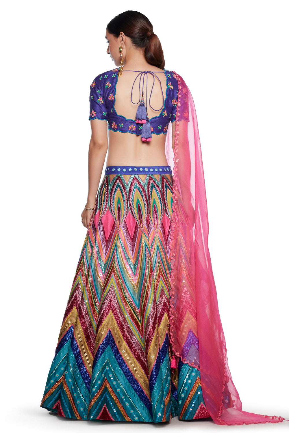 Sb Signature Blue Chevron Embroidered Lehenga Set-Siddhartha Bansal