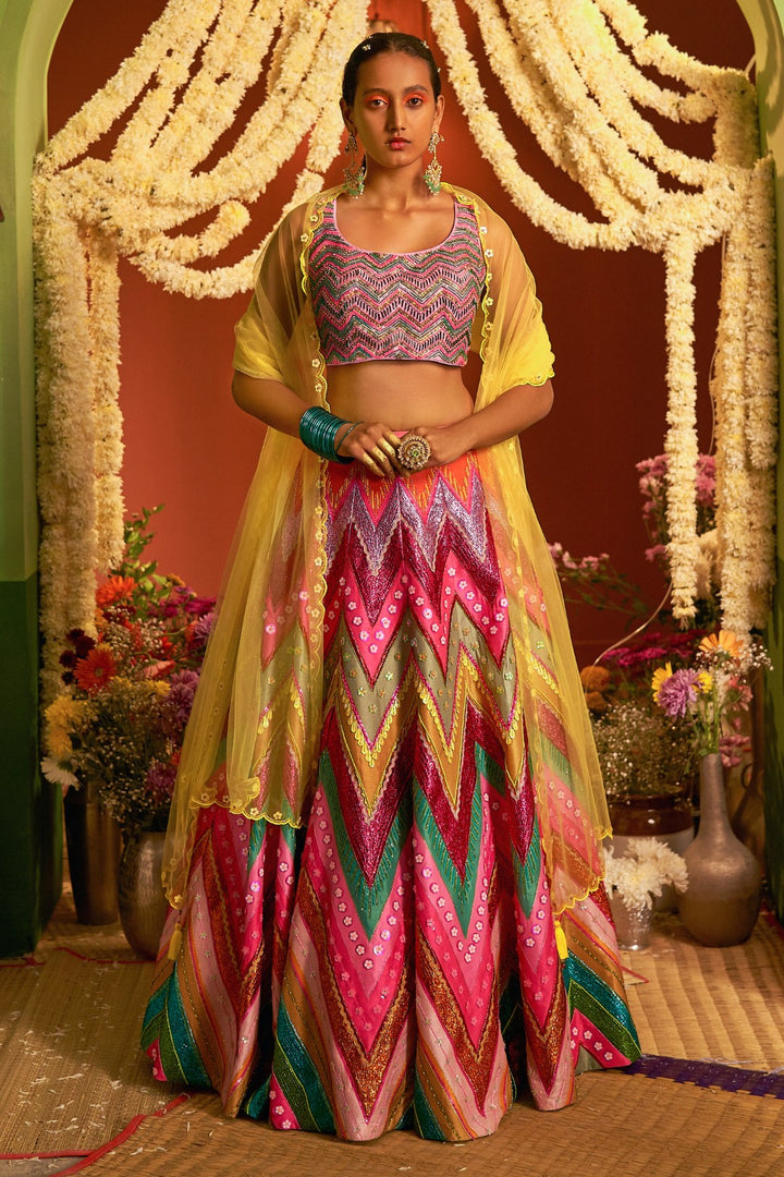 Sb Signature Pink Chevron Embroidered Lehenga Set-Siddhartha Bansal