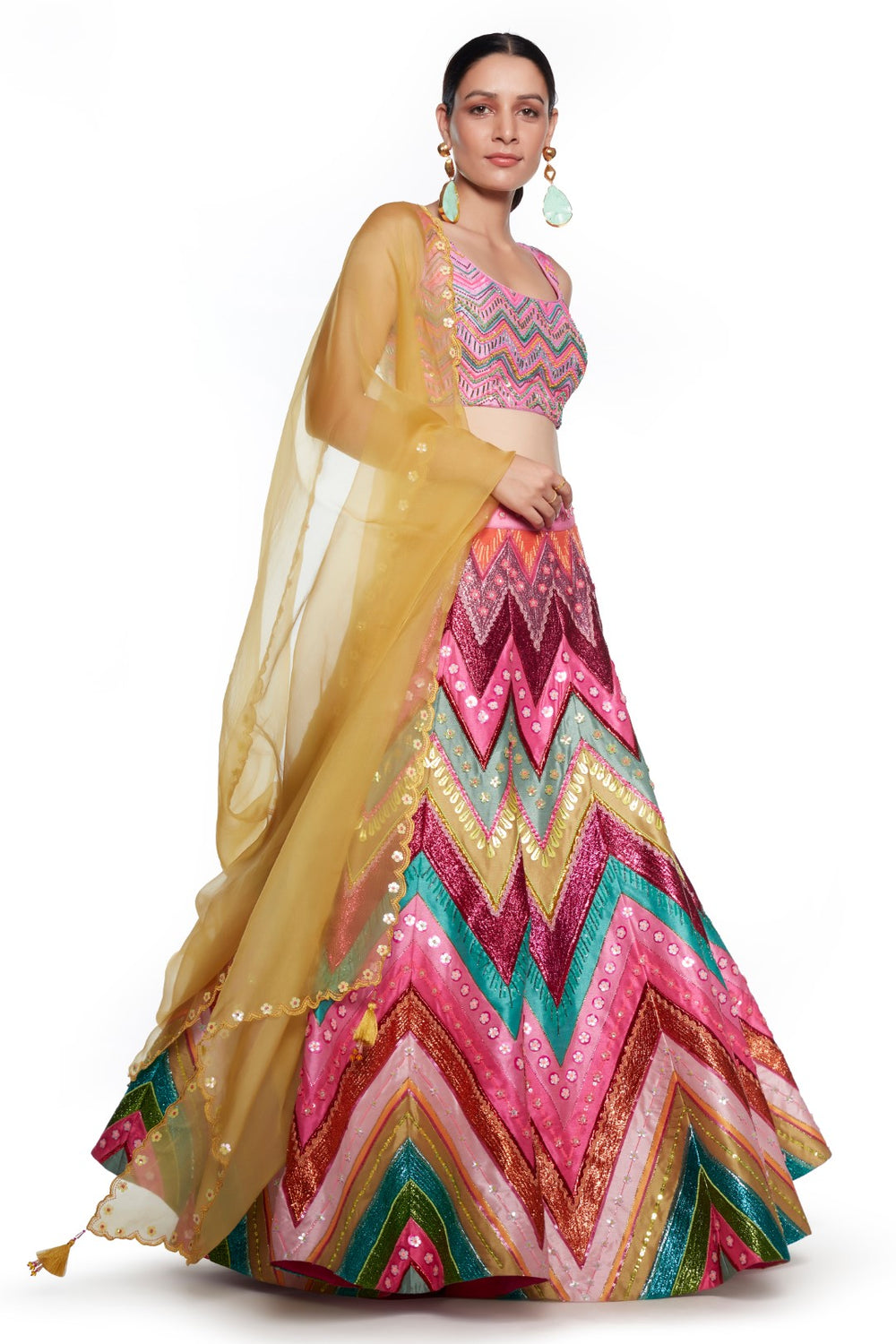 Sb Signature Pink Chevron Embroidered Lehenga Set-Siddhartha Bansal
